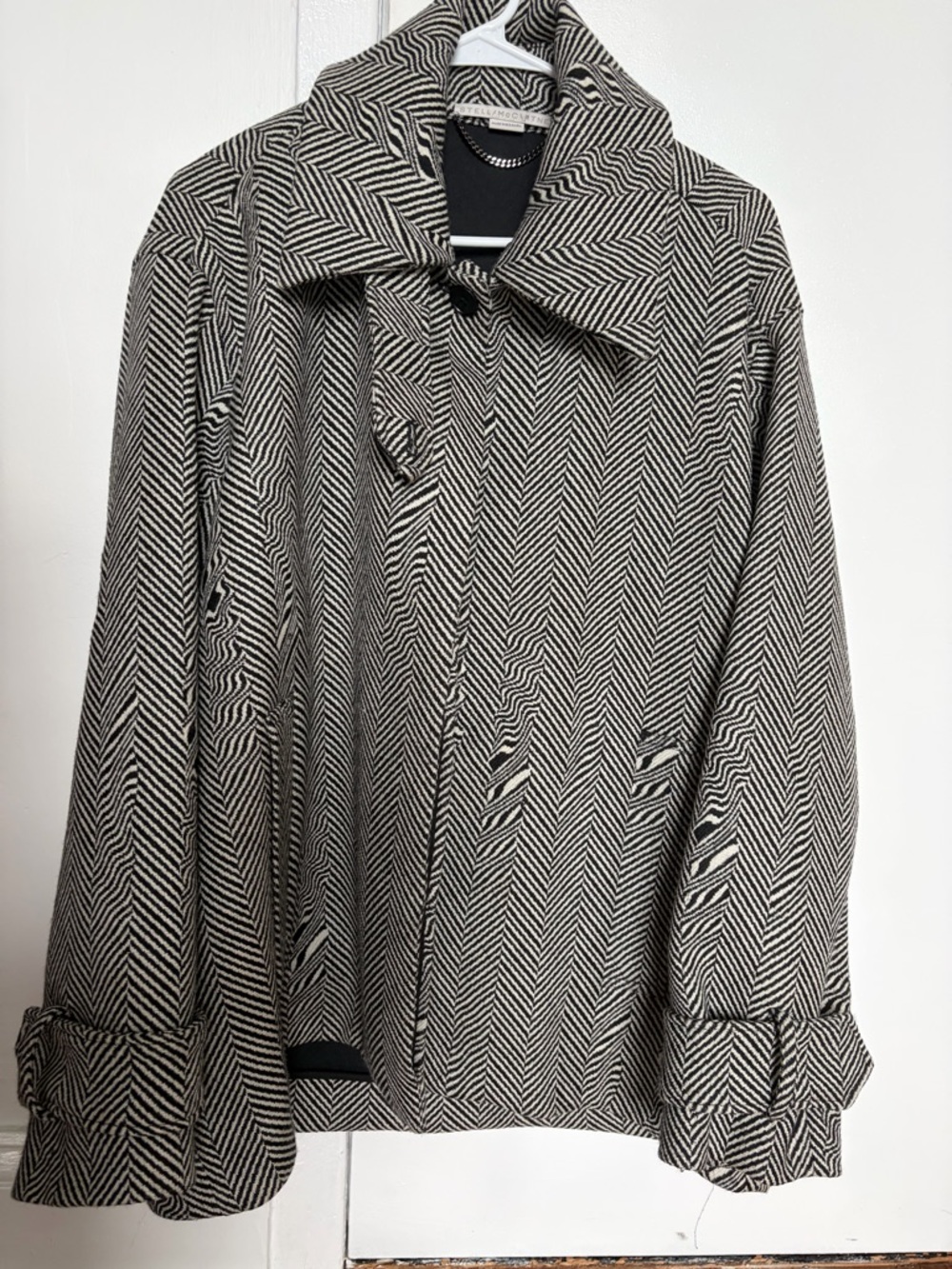 Stella McCartney Black & White Herringbone Pea Coat